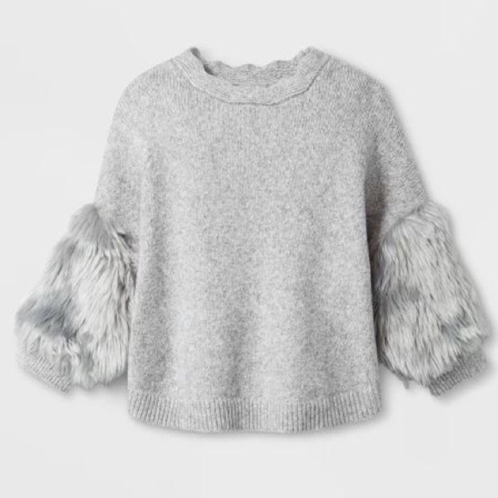 Cat & Jack 3/4 Sleeve Faux Fur Cuff Sweater